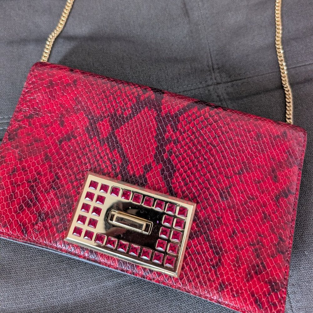 Trendy Red and Black Michael Kors Handbag with Gold Chain